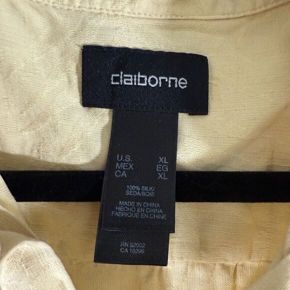 Claiborne Hawaiian 100% Silk Shirt Men's XL Solid Yellow Button Up Short Sleeve - Picture 4 of 10